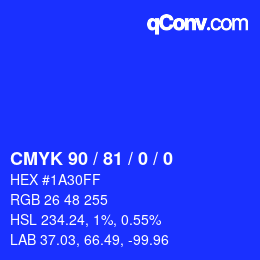Color code: CMYK 90 / 81 / 0 / 0 | qconv.com