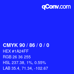 Color code: CMYK 90 / 86 / 0 / 0 | qconv.com