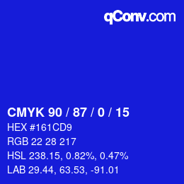 カラーコード: CMYK 90 / 87 / 0 / 15 | qconv.com