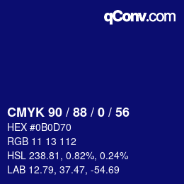 Color code: CMYK 90 / 88 / 0 / 56 | qconv.com