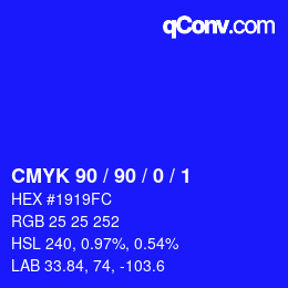 カラーコード: CMYK 90 / 90 / 0 / 1 | qconv.com