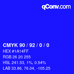 颜色代码: CMYK 90 / 92 / 0 / 0 | qconv.com