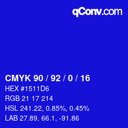 カラーコード: CMYK 90 / 92 / 0 / 16 | qconv.com