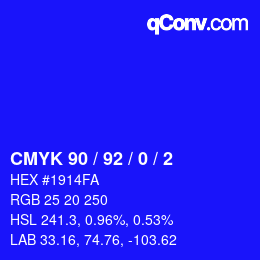 カラーコード: CMYK 90 / 92 / 0 / 2 | qconv.com