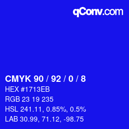 カラーコード: CMYK 90 / 92 / 0 / 8 | qconv.com