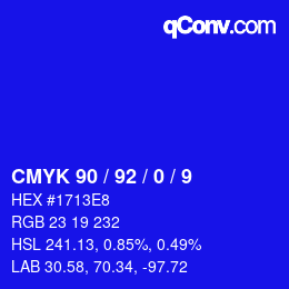 カラーコード: CMYK 90 / 92 / 0 / 9 | qconv.com