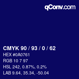 カラーコード: CMYK 90 / 93 / 0 / 62 | qconv.com