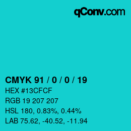 Color code: CMYK 91 / 0 / 0 / 19 | qconv.com