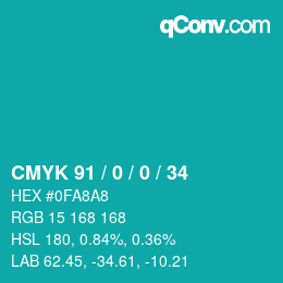 カラーコード: CMYK 91 / 0 / 0 / 34 | qconv.com