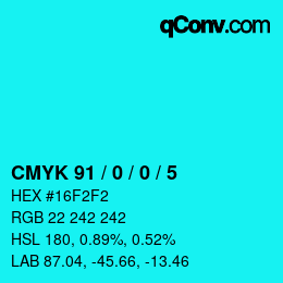 Color code: CMYK 91 / 0 / 0 / 5 | qconv.com