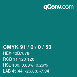カラーコード: CMYK 91 / 0 / 0 / 53 | qconv.com