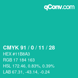 颜色代码: CMYK 91 / 0 / 11 / 28 | qconv.com