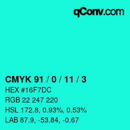 Color code: CMYK 91 / 0 / 11 / 3 | qconv.com