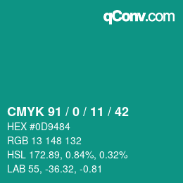 颜色代码: CMYK 91 / 0 / 11 / 42 | qconv.com