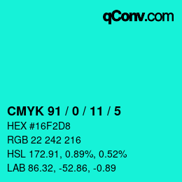颜色代码: CMYK 91 / 0 / 11 / 5 | qconv.com