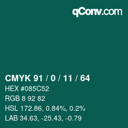 Color code: CMYK 91 / 0 / 11 / 64 | qconv.com