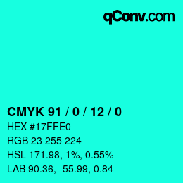 カラーコード: CMYK 91 / 0 / 12 / 0 | qconv.com
