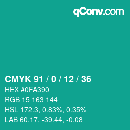 颜色代码: CMYK 91 / 0 / 12 / 36 | qconv.com