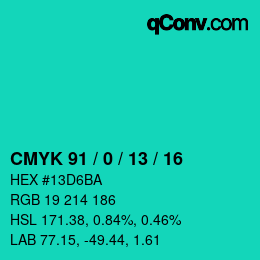カラーコード: CMYK 91 / 0 / 13 / 16 | qconv.com