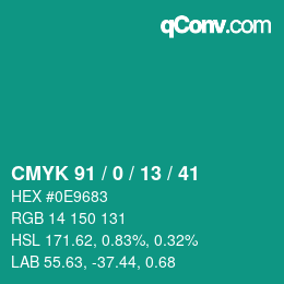 颜色代码: CMYK 91 / 0 / 13 / 41 | qconv.com