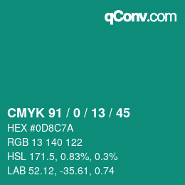 Color code: CMYK 91 / 0 / 13 / 45 | qconv.com
