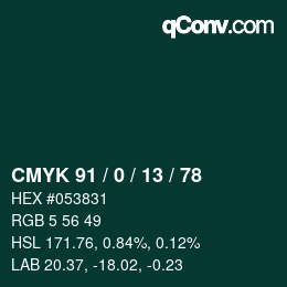 カラーコード: CMYK 91 / 0 / 13 / 78 | qconv.com