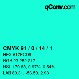 カラーコード: CMYK 91 / 0 / 14 / 1 | qconv.com