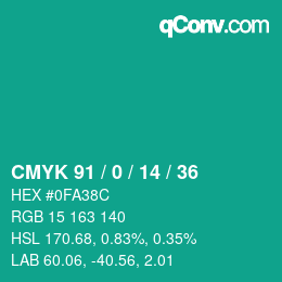 Color code: CMYK 91 / 0 / 14 / 36 | qconv.com