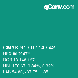 カラーコード: CMYK 91 / 0 / 14 / 42 | qconv.com