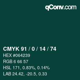 Color code: CMYK 91 / 0 / 14 / 74 | qconv.com