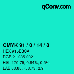 Color code: CMYK 91 / 0 / 14 / 8 | qconv.com