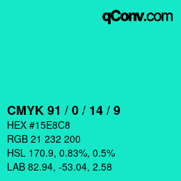 Color code: CMYK 91 / 0 / 14 / 9 | qconv.com