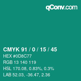 颜色代码: CMYK 91 / 0 / 15 / 45 | qconv.com