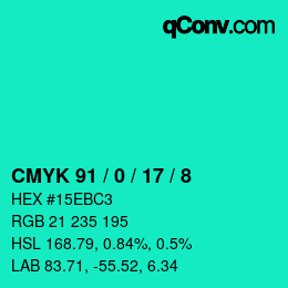 Color code: CMYK 91 / 0 / 17 / 8 | qconv.com