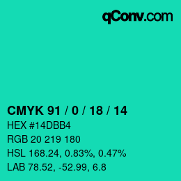 Farbcode: CMYK 91 / 0 / 18 / 14 | qconv.com