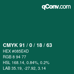 Farbcode: CMYK 91 / 0 / 18 / 63 | qconv.com