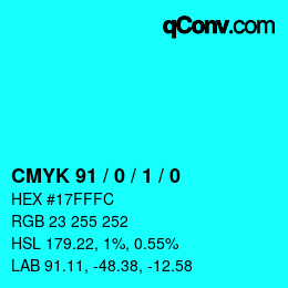 カラーコード: CMYK 91 / 0 / 1 / 0 | qconv.com