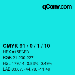 カラーコード: CMYK 91 / 0 / 1 / 10 | qconv.com