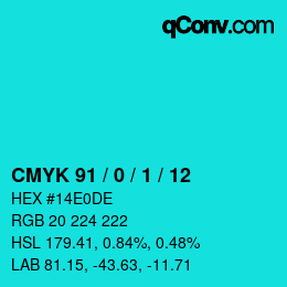 カラーコード: CMYK 91 / 0 / 1 / 12 | qconv.com