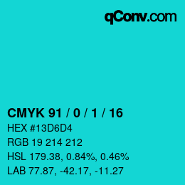カラーコード: CMYK 91 / 0 / 1 / 16 | qconv.com