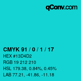 カラーコード: CMYK 91 / 0 / 1 / 17 | qconv.com