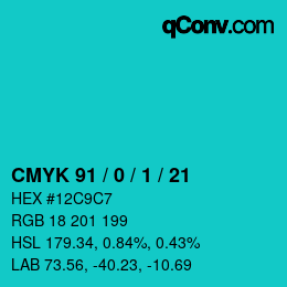 颜色代码: CMYK 91 / 0 / 1 / 21 | qconv.com