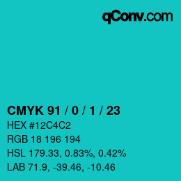 カラーコード: CMYK 91 / 0 / 1 / 23 | qconv.com