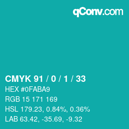 カラーコード: CMYK 91 / 0 / 1 / 33 | qconv.com
