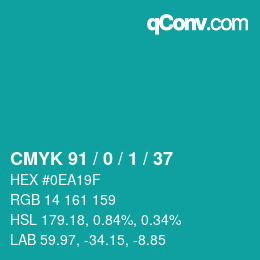 カラーコード: CMYK 91 / 0 / 1 / 37 | qconv.com