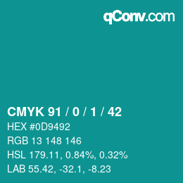 カラーコード: CMYK 91 / 0 / 1 / 42 | qconv.com