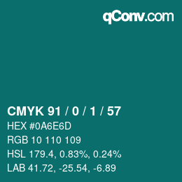 Color code: CMYK 91 / 0 / 1 / 57 | qconv.com