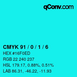 颜色代码: CMYK 91 / 0 / 1 / 6 | qconv.com