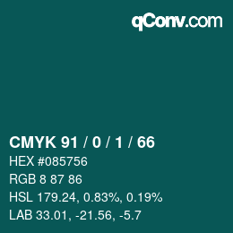 Color code: CMYK 91 / 0 / 1 / 66 | qconv.com