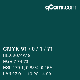 颜色代码: CMYK 91 / 0 / 1 / 71 | qconv.com